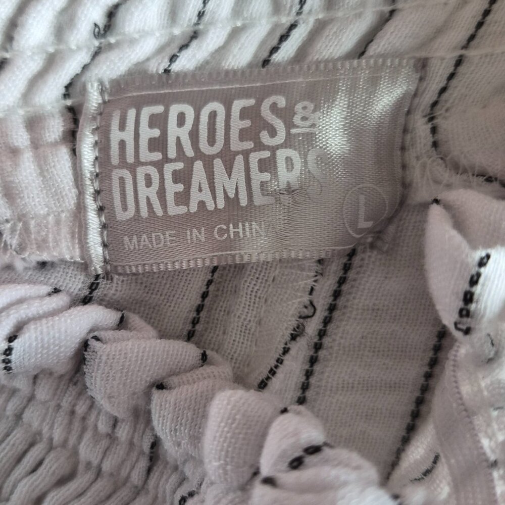 HEROES & DREAMERS Smocked Waist Wide Leg Cotton Blend Striped Pants Size L - Picture 3 of 12